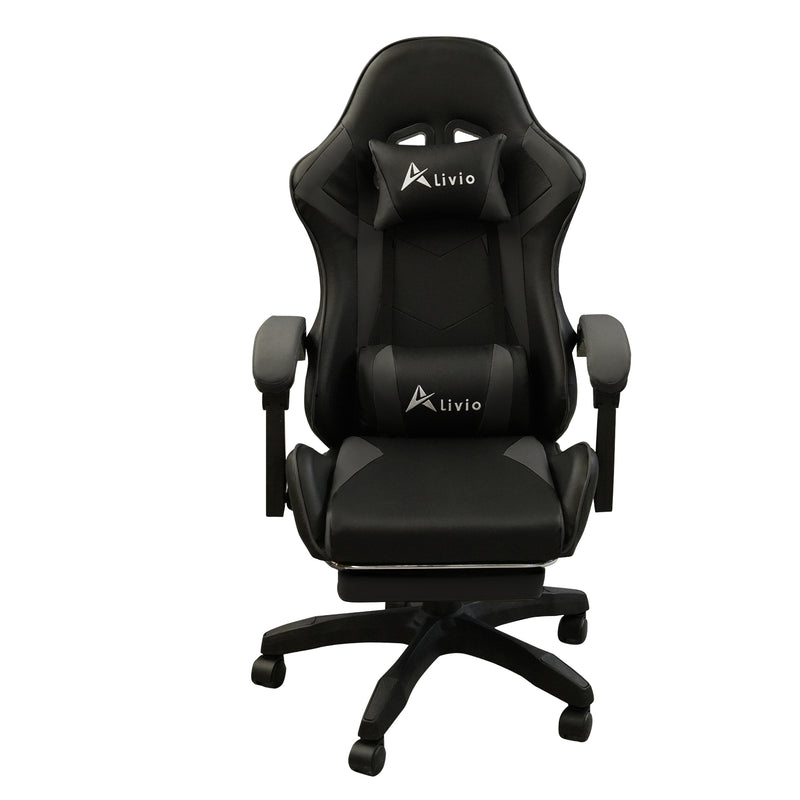 360 Degree Swivel Gaming Chair with Footrest Lumbar Support Back Support - Black