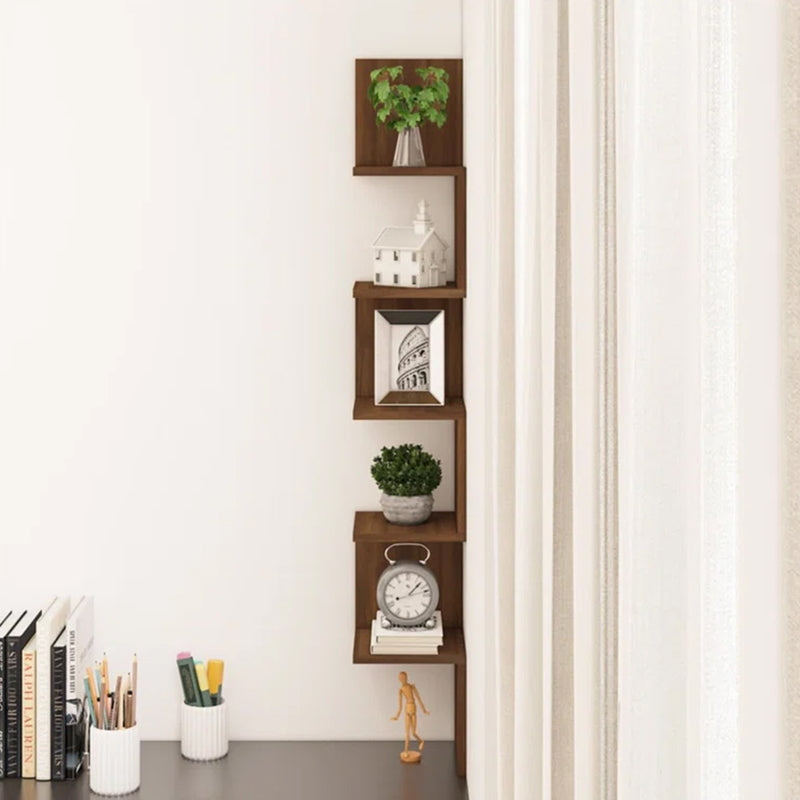 5-Tier Wall Mount Floating Corner Shelf With Zigzag Design