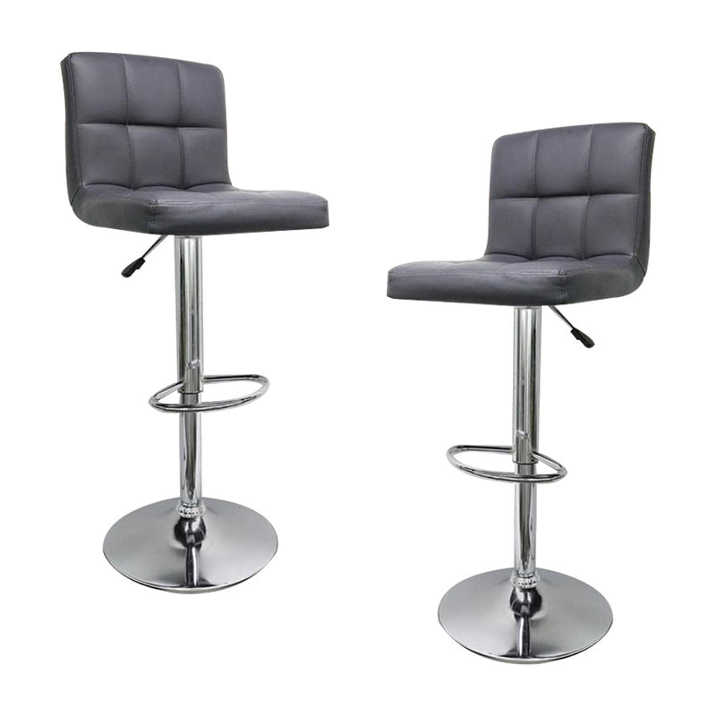 2x 360 Degree Swivel PU Leather Luxury Bar Stools - Grey
