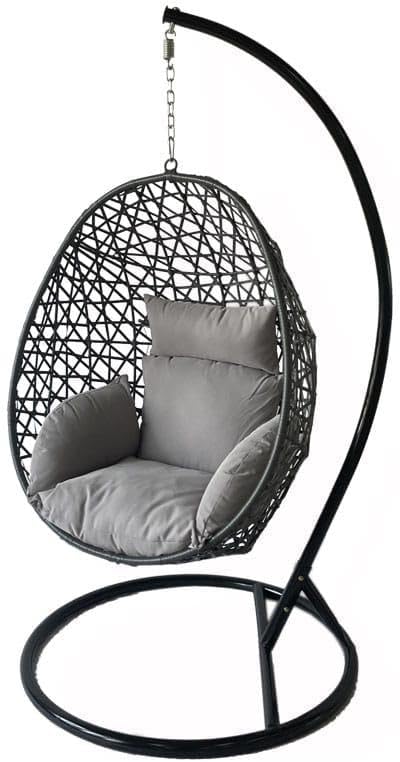 Alivio Rattan Hanging Egg Chair - Basket Chair with Cushion (Grey)