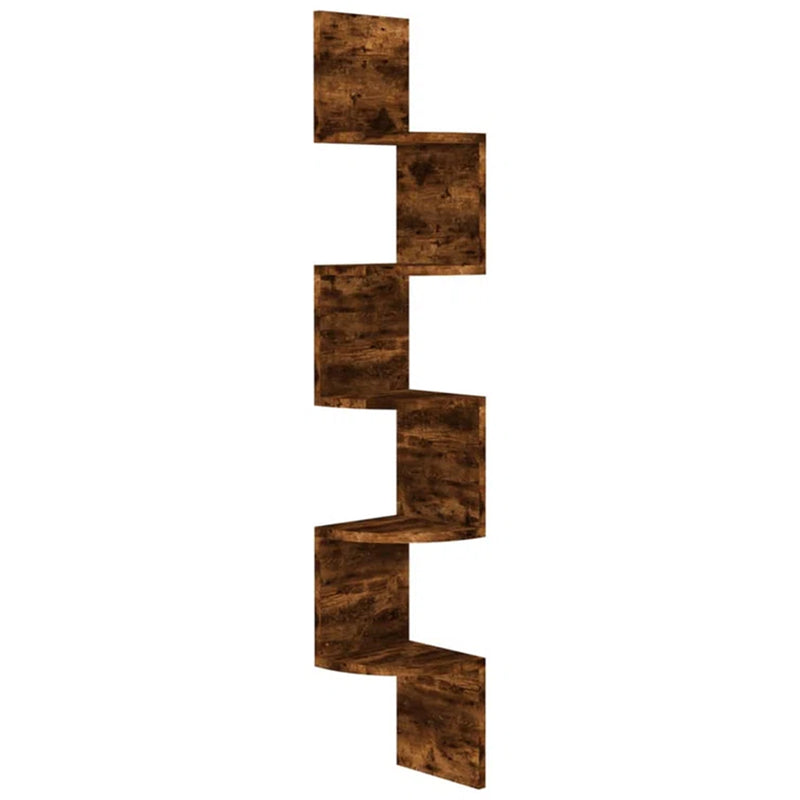 5-Tier Wall Mount Floating Corner Shelf With Zigzag Design