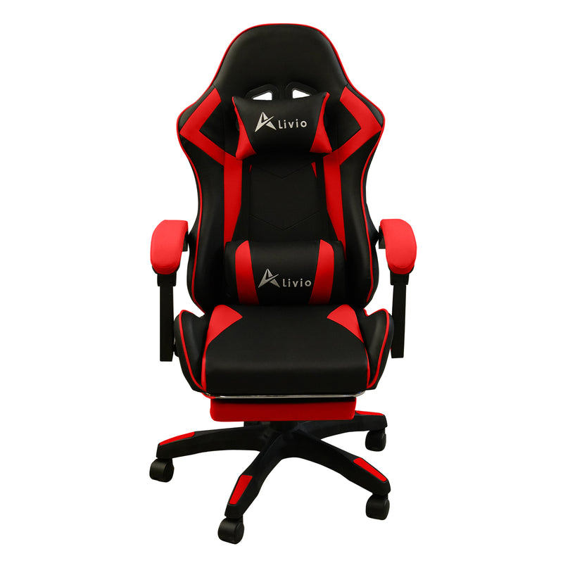 360 Degree Swivel Gaming Chair with Footrest Lumbar Support Back Support - Red