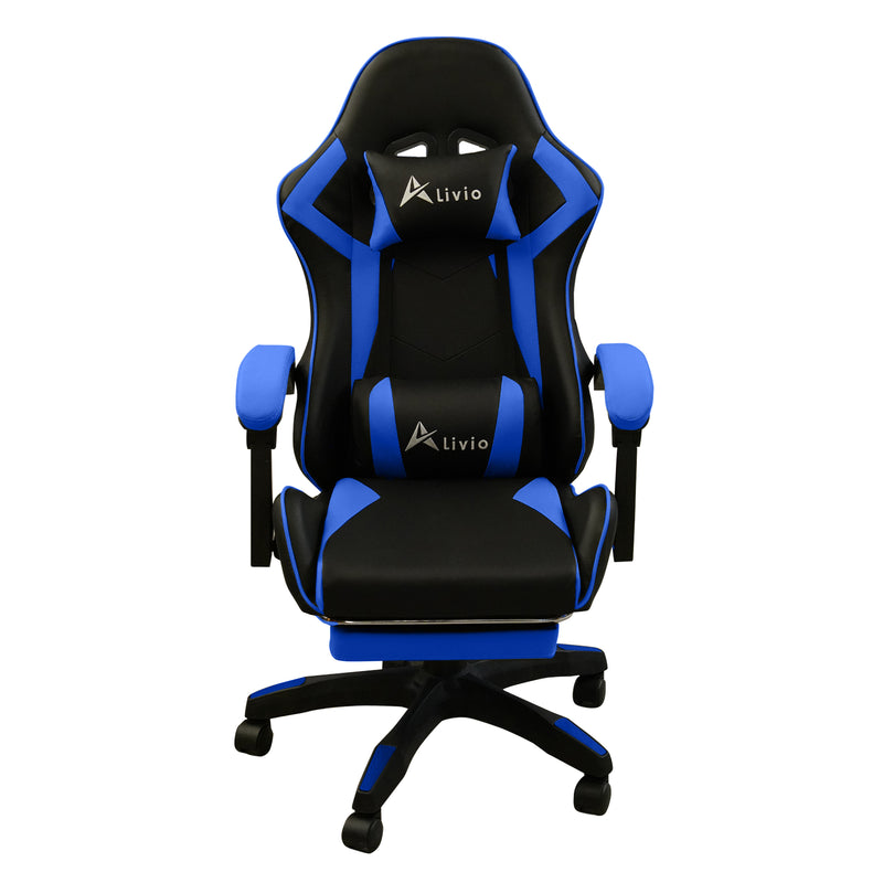 360 Degree Swivel Gaming Chair with Footrest Lumbar Support Back Support - Blue