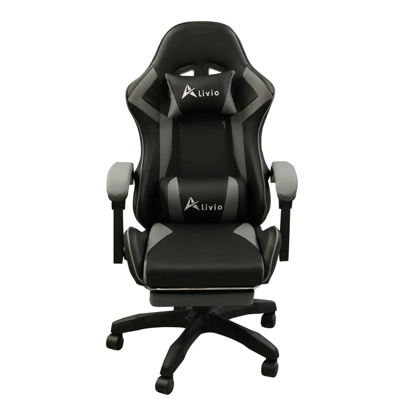 360 Degree Swivel Gaming Chair with Footrest Lumbar Support Back Support - Grey