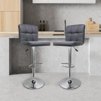 2x 360 Degree Swivel PU Leather Luxury Bar Stools - Grey