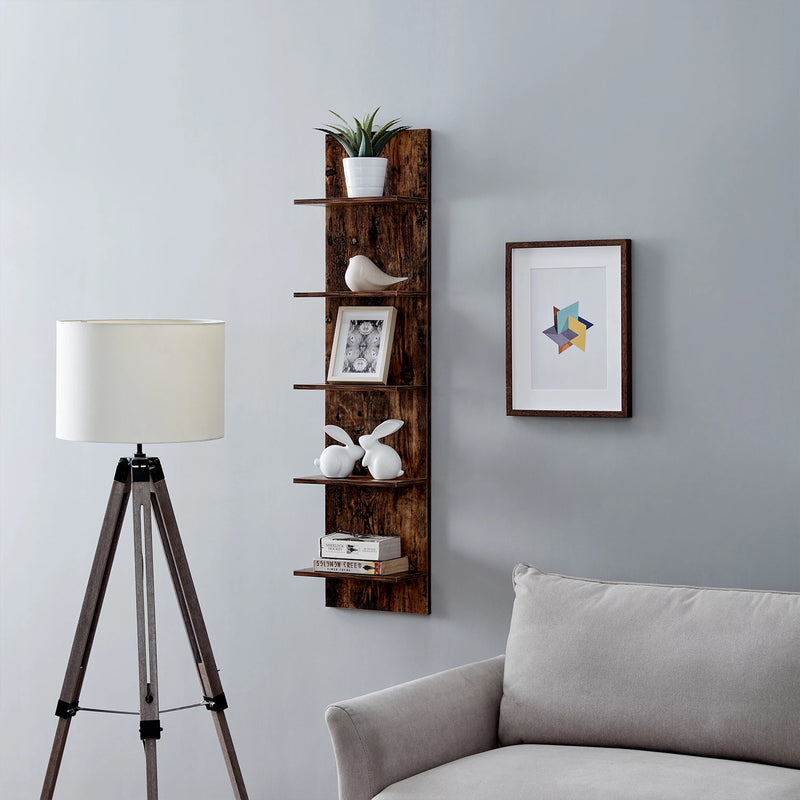 5 Tier Wall Shelf Unit Narrow Space Saving Smooth Finish