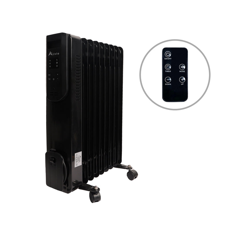 2500W Oil Filled Radiator 11 Fin Portable Heater With Timer Remote Control