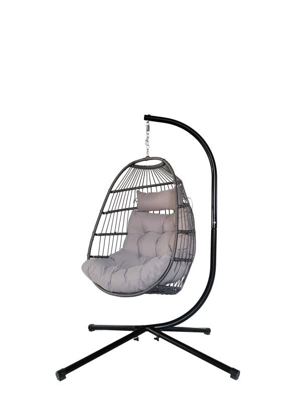 Alivio Folding Egg Chair, Freestanding Steel Frame With Grey Cushions