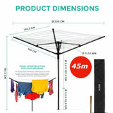 Alivio 4 Arm 45M Rotary Clothes Airer With Ground Spike and 4 Height Positions