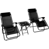 Alivio Set of 3 Heavy Duty Zero Gravity Chair with Coffee Table (Black)