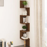 5-Tier Wall Mount Floating Corner Shelf With Zigzag Design