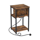 Alivio Slim Side Table with Charging Station Bedside Table with 2 AC Outlets, Narrow Side Table for Bedroom, Living Room, Office (Rustic Brown)