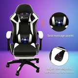 360 Degree Swivel Gaming Chair with Footrest Lumbar Support Back Support - White