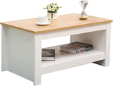 Coffee Table Sofa Table 2 Tier With Bottom Storage Shelf White Oak Color Wooden Living Room Office