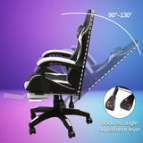 360 Degree Swivel Gaming Chair with Footrest Lumbar Support Back Support - White