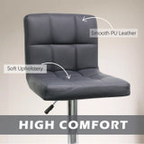 2x 360 Degree Swivel PU Leather Luxury Bar Stools - Grey