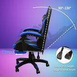 360 Degree Swivel Gaming Chair with Footrest Lumbar Support Back Support - Blue