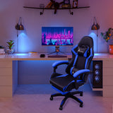 360 Degree Swivel Gaming Chair with Footrest Lumbar Support Back Support - Blue