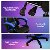 360 Degree Swivel Gaming Chair with Footrest Lumbar Support Back Support - Blue