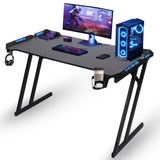 LED Computer Gaming Desk 140 x 60cm with LED RGB Lights, Cup Holder and Headphone Hook for Home Office Computer Table