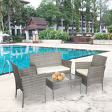 4 Seater Rattan Furniture Set with Coffee Table and Anti-UV Cushions - Grey