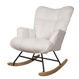 Alivio Teddy Rocking White Chair for Nursery, Comfy Rocking Armchair with High Backrest