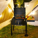 Smoker BBQ Barbecue Grill Roaster Charcoal, Portable BBQ with Lid Cover, Adjustable Grill and Built-in Temperature Gauge