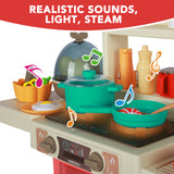 Kids Kitchen Playset Toys, Kitchen Set Toys with Sound Lights Cooking Stove and Play Sink - Pink
