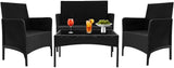 Alivio 4 Piece Rattan Furniture Set with Coffee Table for Indoor Outdoor Patio (Black)
