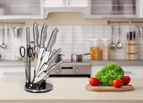 Alivio Set of 8 Pcs Kitchen Knife Set with Rotating Stand