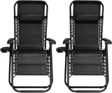 Alivio Zero Gravity Chair Sunloungers with Mobile Cup Holder (Black, Set of 2)