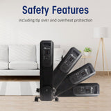 2500W Oil Filled Radiator 11 Fin Portable Heater With Timer Remote Control