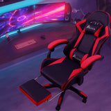 360 Degree Swivel Gaming Chair with Footrest Lumbar Support Back Support - Red