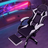 360 Degree Swivel Gaming Chair with Footrest Lumbar Support Back Support - White