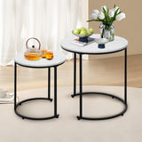 Alivio Set of 2 Round Nesting Coffee Tables with Metal Frame and Wooden Top (White)