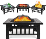 Hortus 3 in 1 Square Black Metal Outdoor Firepit with BBQ Grill Shelf