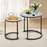 Alivio Set of 2 Round Nesting Coffee Tables with Metal Frame and Wooden Top (Grey)