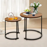 Alivio Set of 2 Round Nesting Coffee Tables with Metal Frame and Wooden Top (Wooden)