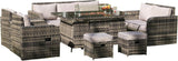 Alivio 9 Seater Rattan Furniture Set Built-In Propane Fire Pit with Anti-UV Cushions