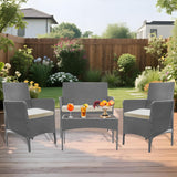 Alivio 4 Piece Rattan Furniture Set with Coffee Table for Indoor Outdoor Patio (Grey)