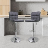 2x 360 Degree Swivel PU Leather Luxury Bar Stools - Grey
