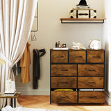 Alivio Steel Frame Freestanding Chest of Drawers Storage Cabinet 9 Drawers for Bedroom Living Room - Brown
