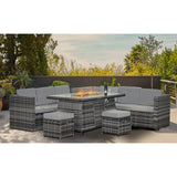Alivio 8 Seater Garden Rattan Fire Pit Table Set Mixed Grey Rattan