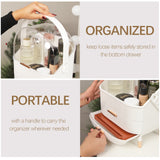Alivio Portable Multi-Function Makeup Case, Cosmetic Organizer with 2 Drawers (White)