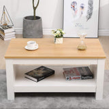 Coffee Table Sofa Table 2 Tier With Bottom Storage Shelf White Oak Color Wooden Living Room Office