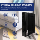 2500W Oil Filled Radiator 11 Fin Portable Heater With Timer Remote Control