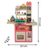 Kids Kitchen Playset Toys, Kitchen Set Toys with Sound Lights Cooking Stove and Play Sink - Pink