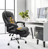 Alivio Office Massage Executive 360° Swivel Recliner Chair W/Footrest Adjustable Lumbar Support Heavy Duty in Black
