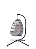 Alivio Folding Egg Chair, Freestanding Steel Frame With Grey Cushions